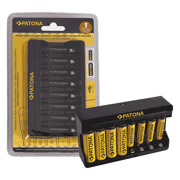 8-fach Ladegerät für Mignon AA und AAA Batterien von Patona front