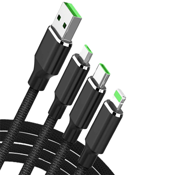 3in1 USB Ladekabel - Lightning - Micro USB - USB-C in schwarz detail
